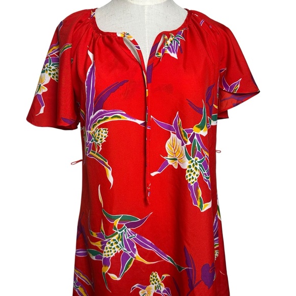 Vtg Hilo Hattie’s Hawaiian Womens XS Midi 90s 80s Dress Bold Flowers Resort Red - Picture 11 of 12